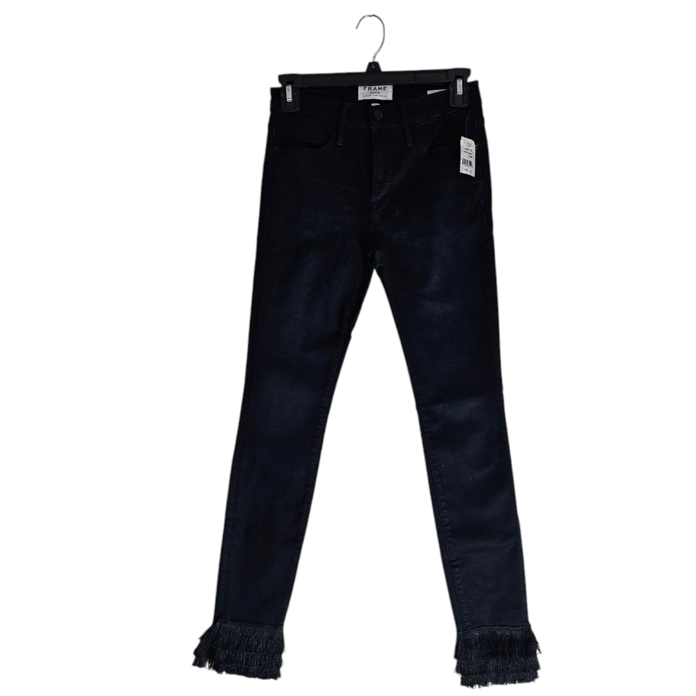 Frame Denim Highrise Skinny Dark Blue‎ Fringe Jeans 25 NWT